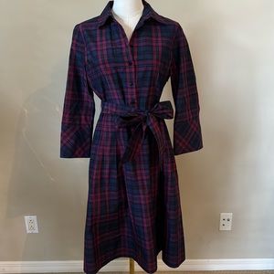 Talbots Petites Tartan Plaid Holiday Dress 8P Pink and Navy